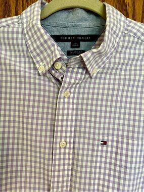 Tommy Hilfiger Men’s Lavender Gingham Classic Fit Button-Down Shirt Size Large
